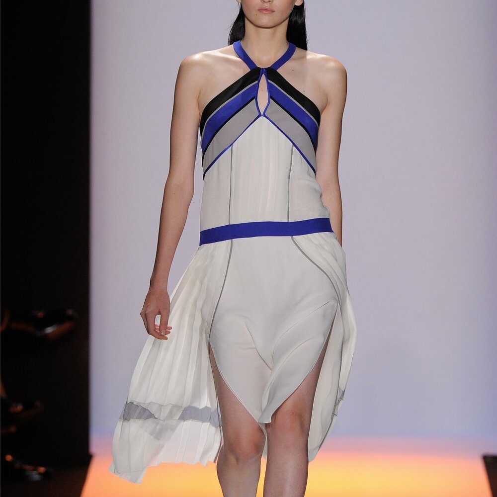 BCBG Max Azria Runway Voletta Talc Color-Blocked Halter Dress